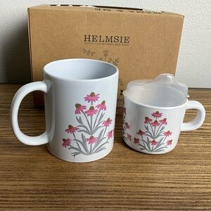 Mama and Me White and Pink Floral Mug and Sippy Cup Set